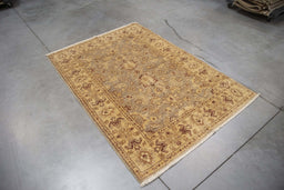 4x6 Pakistan Oushak Brown Gold Wool Rectangular Rug