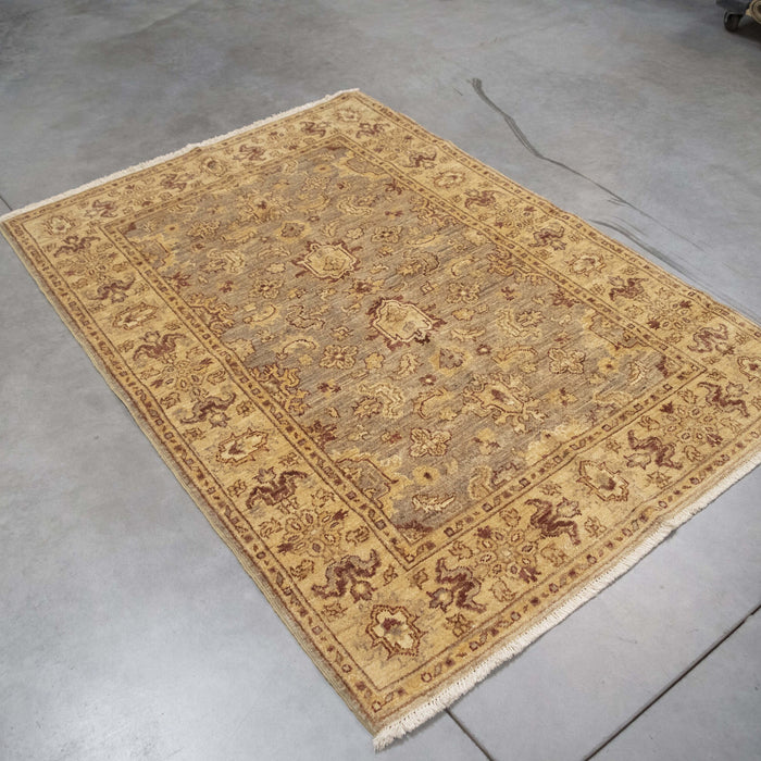 4x6 Pakistan Oushak Brown Gold Wool Rectangular Rug