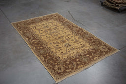 3x6 Pakistan Oushak Ivory Brown Wool Rectangular Rug