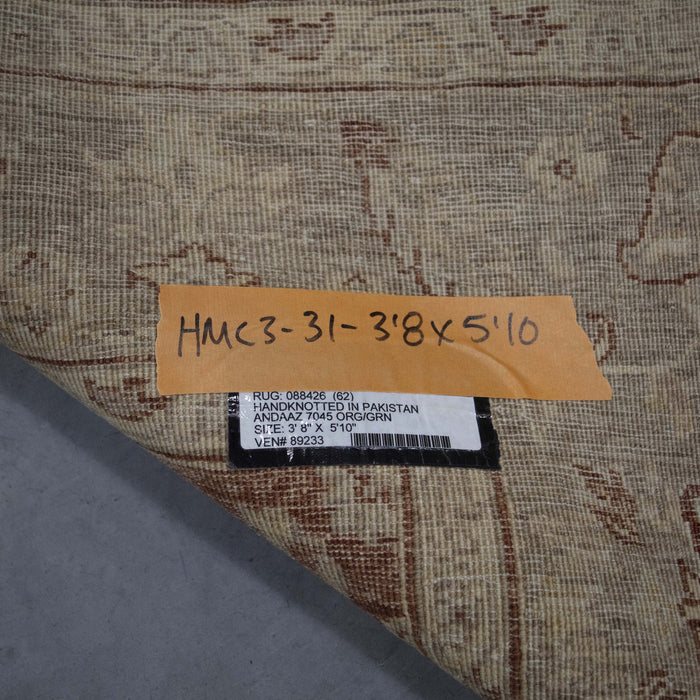 4x5 Pakistan Oushak Terracotta Green Wool Rectangular Rug