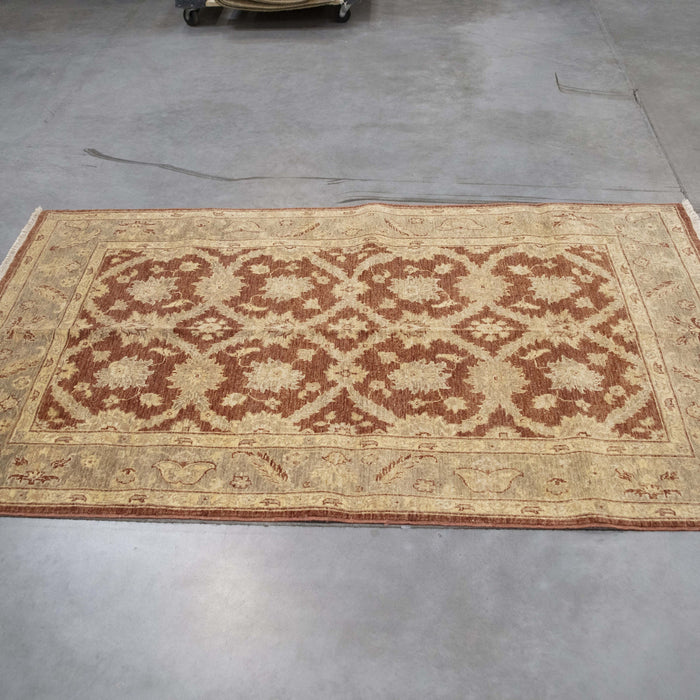 4x5 Pakistan Oushak Terracotta Green Wool Rectangular Rug