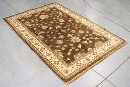 4x6 Pakistan Oushak Brown Ivory Wool Rectangular Rug