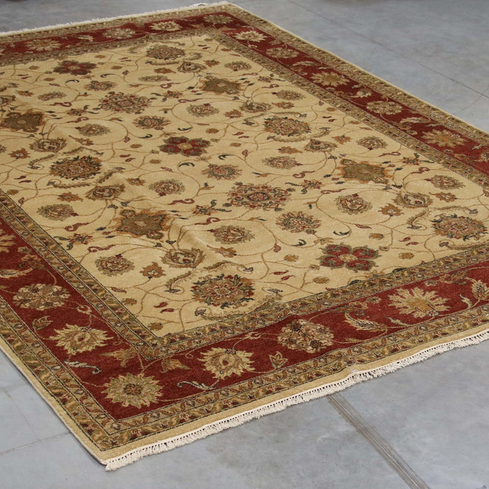 8x11 India All Over Pattern Oushak Red Ivory Wool Rectangular Rug