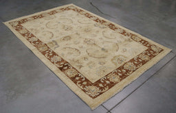 4x6 Pakistan Oushak Ivory Brown Wool Rectangular Rug