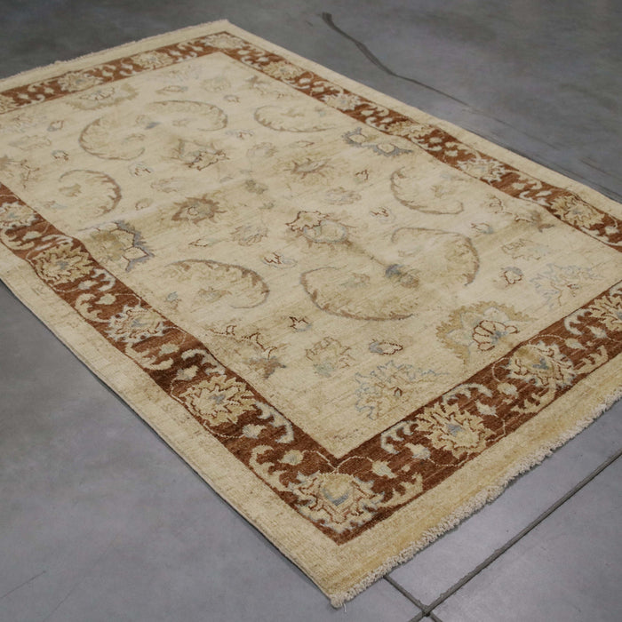 4x6 Pakistan Oushak Ivory Brown Wool Rectangular Rug