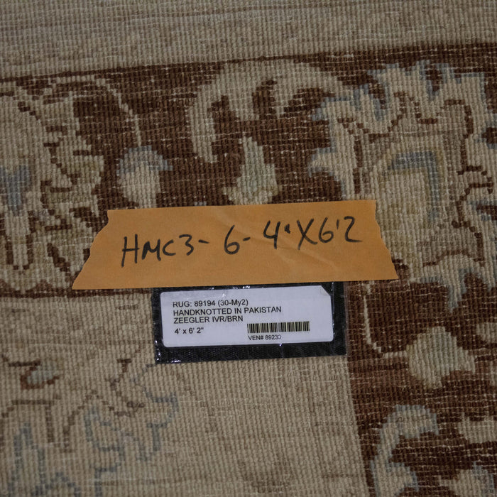 4x6 Pakistan Oushak Ivory Brown Wool Rectangular Rug