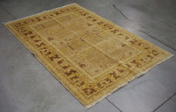 4x5 Pakistan Oushak Gold Brown Wool Rectangular Rug