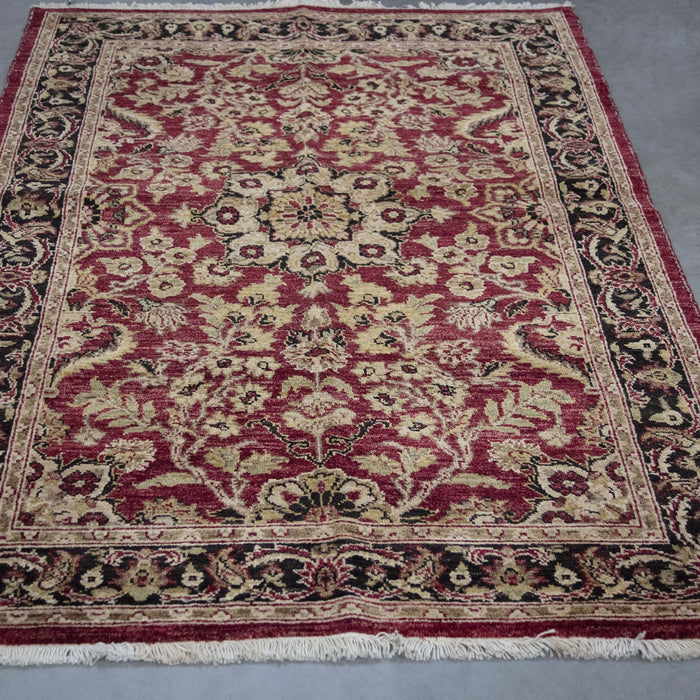 4x6 Pakistan Oushak Red Black Wool Rectangular Rug