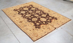5x7 Pakistan Oushak Brown Gold Wool Rectangular Rug