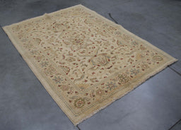 5x6 Pakistan Oushak Ivory Grey Wool Rectangular Rug