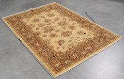 4x6 Pakistan Oushak Ivory Brown Wool Rectangular Rug