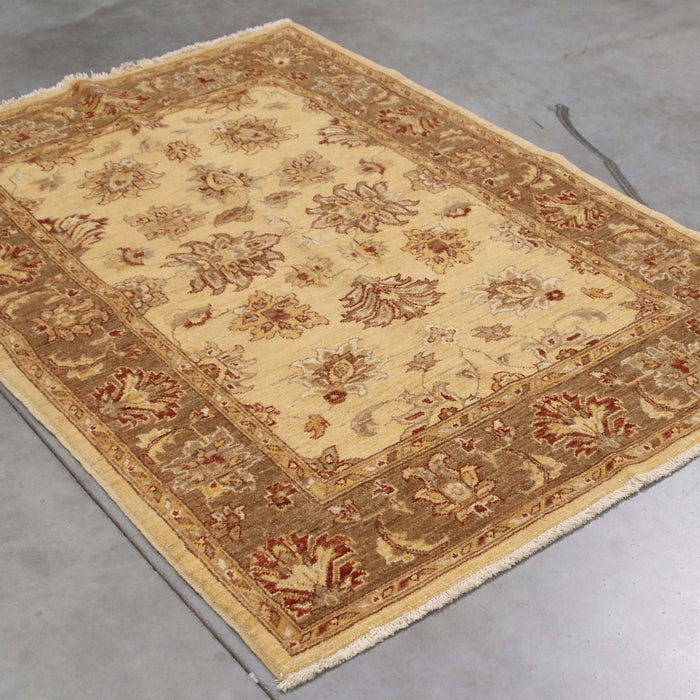 4x6 Pakistan Oushak Ivory Brown Wool Rectangular Rug