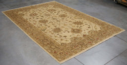 5x9 Pakistan Oushak Ivory Gold Wool Rectangular Rug