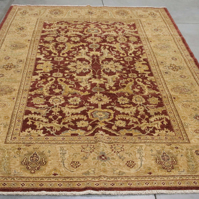 5x9 Pakistan Oushak Red Gold Wool Rectangular Rug