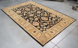 5x8 Pakistan Oushak Black Brown Wool Rectangular Rug