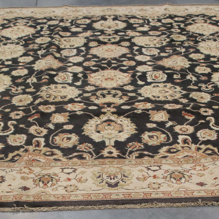 9x12 Pakistan Oushak Black Ivory Wool Rectangular Rug