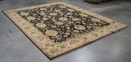 9x12 Pakistan Oushak Black Ivory Wool Rectangular Rug