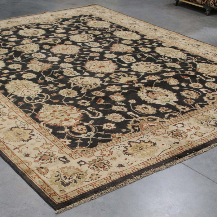 9x12 Pakistan Oushak Black Ivory Wool Rectangular Rug