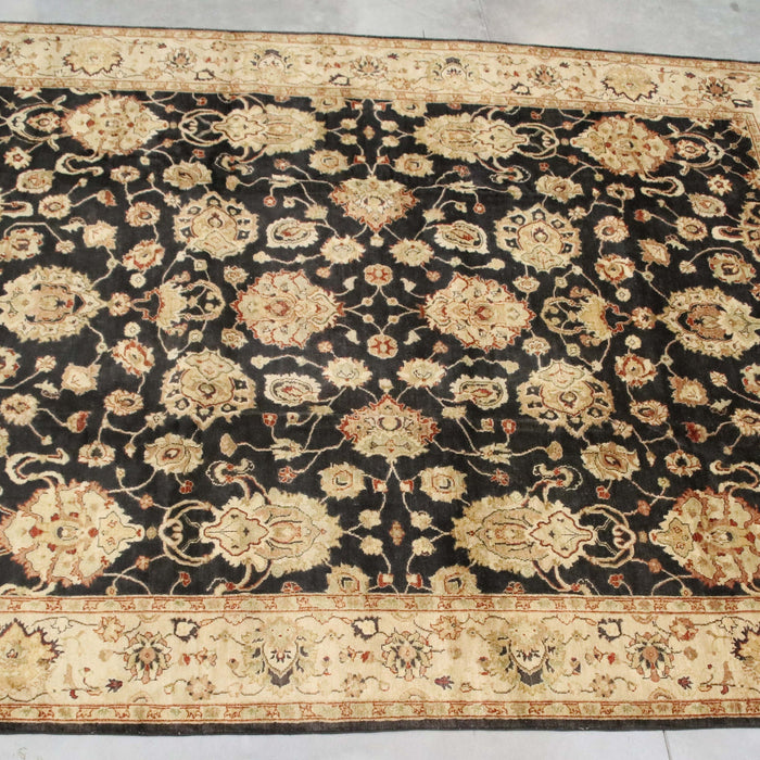 9x12 Pakistan Oushak Black Ivory Wool Rectangular Rug