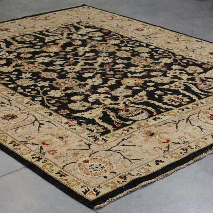 8x10 Pakistan Oushak Black Brown Wool Rectangular Rug