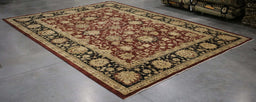 10x14 Pakistan Oushak Red Black Wool Rectangular Rug