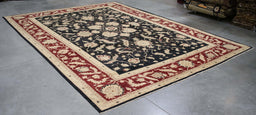 9x14 Pakistan Oushak Black Red Burgundy Wool Rectangular Rug