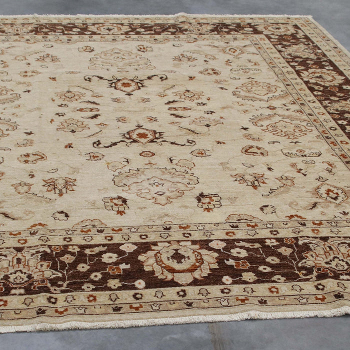 8x10 Pakistan Oushak Ivory Brown Wool Rectangular Rug