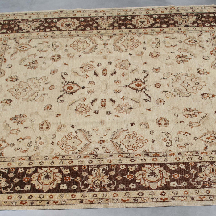 8x10 Pakistan Oushak Ivory Brown Wool Rectangular Rug