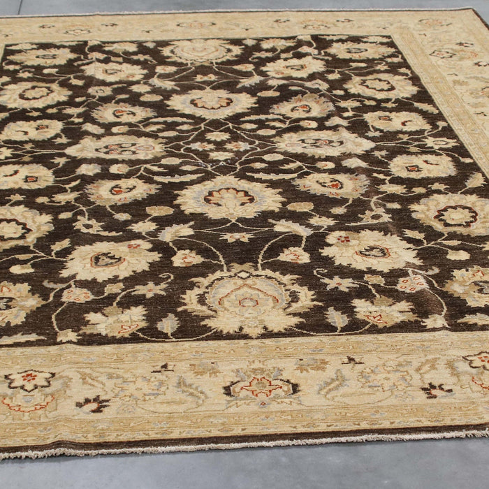 8x9 Pakistan Oushak Brown Ivory Wool Rectangular Rug