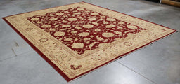 9x11 Pakistan Oushak Red Burgundy Gold Wool Rectangular Rug