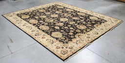 8x9 Pakistan Oushak Black Ivory Wool Rectangular Rug