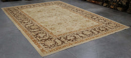9x12 Pakistan Oushak Ivory Brown Wool Rectangular Rug