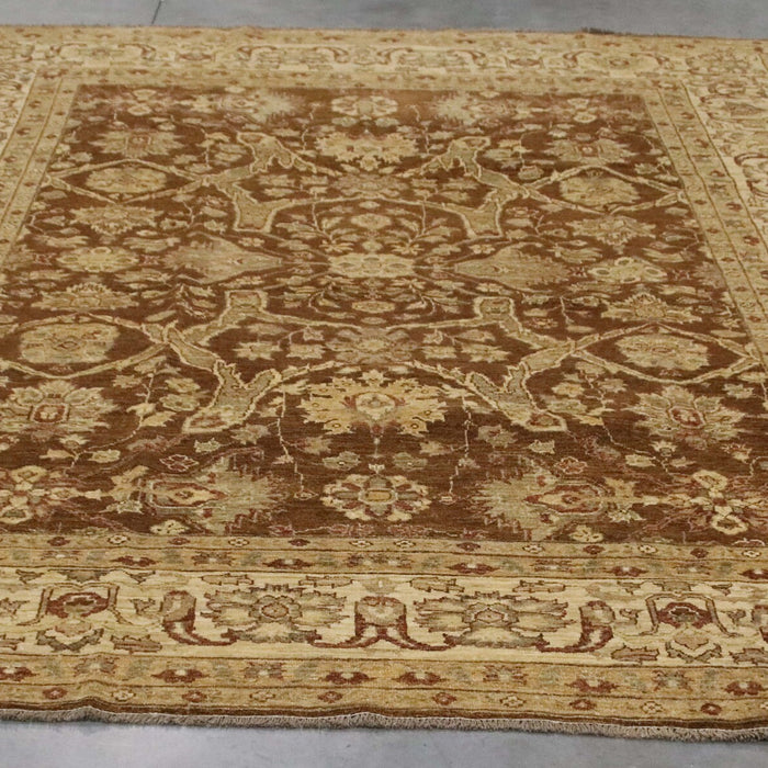 8x10 Pakistan Oushak Brown Ivory Wool Rectangular Rug