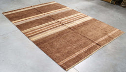 6x9 Pakistan Abstract Modern Contemporary Brown Ivory Wool Rectangular Rug
