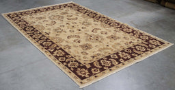 5x9 Pakistan Oushak Ivory Brown Wool Rectangular Rug