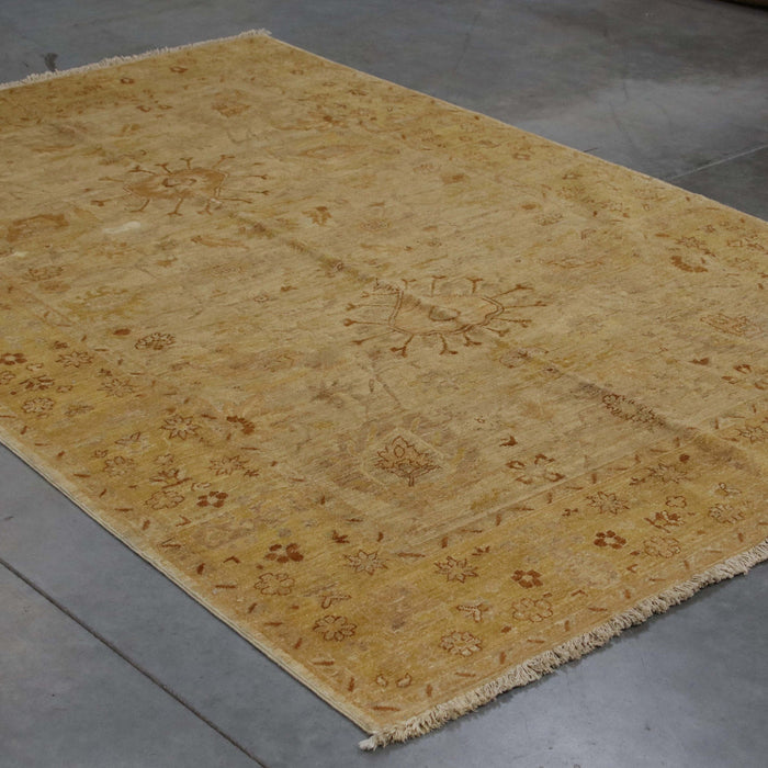 5x9 Pakistan Oushak Ivory Gold Wool Rectangular Rug