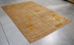 5x8 Pakistan Abstract Modern Contemporary Brown Wool Rectangular Rug