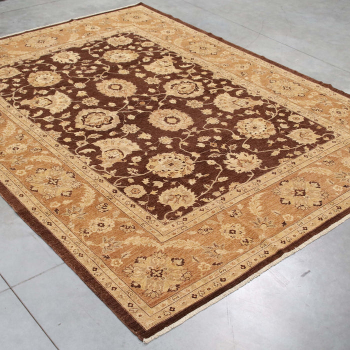 8x12 Pakistan Oushak Brown Ivory Wool Rectangular Rug