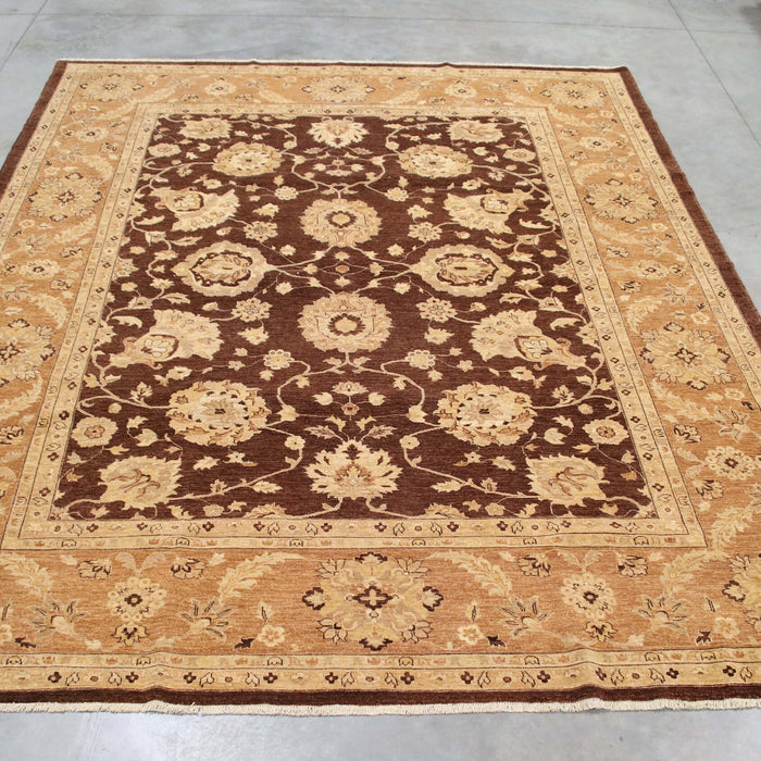 8x12 Pakistan Oushak Brown Ivory Wool Rectangular Rug
