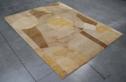 7x10 Pakistan Abstarct Ivory Brown Wool Rectangular Rug