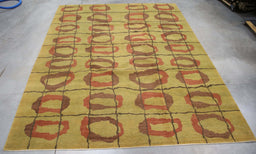 9x12 Nepal Abstract Modern Contemporary Green Brown Wool Rectangular Rug