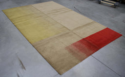 6x9 Nepal Abstract Modern Contemporary Ivory Red Wool Rectangular Rug