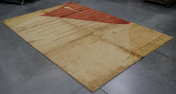 6x8 Nepal Abstract Modern Contemporary Ivory Brown Wool Rectangular Rug