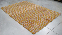 6x9 Nepal Abstract Modern Contemporary Checkered Multicolored Gold Wool Rectangular Rug