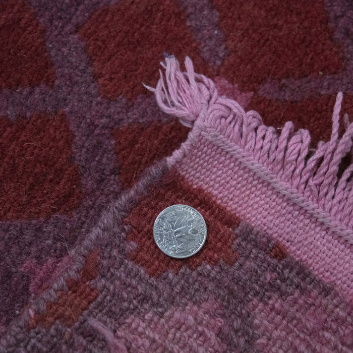 9x12 Nepal Abstract Modern Contemporary Checkered Over Dyed Pink Wool Rectangular Rug