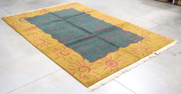 6x9 Nepal Abstract Modern Contemporary Yellow Green Wool Rectangular Rug