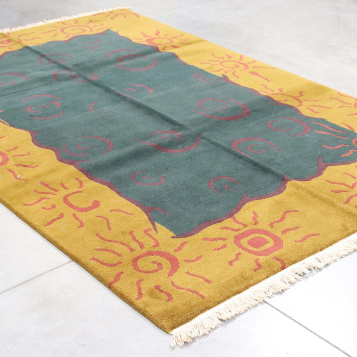 6x9 Nepal Abstract Modern Contemporary Yellow Green Wool Rectangular Rug