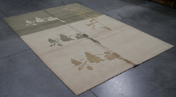 6x9 Nepal Abstract Modern Contemporary Ivory Green Wool Rectangular Rug