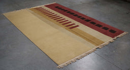 6x9 Nepal Abstract Modern Contemporary Ivory Rose Wool Rectangular Rug