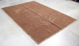 6x9 Nepal Abstract Modern Contemporary Brown Wool and Silk Rectangular Rug